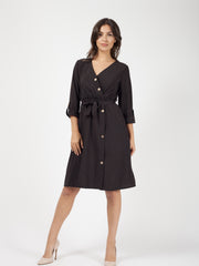 Button Detail Wrap Front Midi Dress