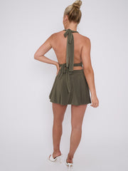 Slinky Halter Neck Frill Mini Dress