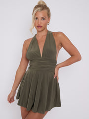Slinky Halter Neck Frill Mini Dress