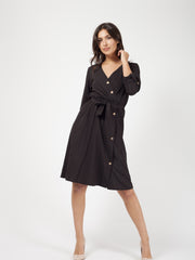 Button Detail Wrap Front Midi Dress