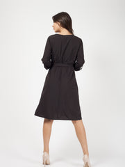 Button Detail Wrap Front Midi Dress