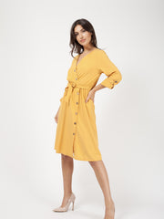 Button Detail Wrap Front Midi Dress
