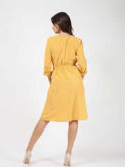 Button Detail Wrap Front Midi Dress