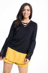Lace Trim Funnel Sleeves Top