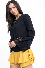 Lace Trim Funnel Sleeves Top