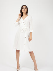 Button Detail Wrap Front Midi Dress
