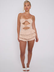 Ruffle Skirt Skort & Cut Out Knot Front Bandeau Bodysuit Co-ord