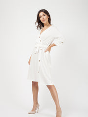 Button Detail Wrap Front Midi Dress