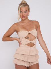Ruffle Skirt Skort & Cut Out Knot Front Bandeau Bodysuit Co-ord