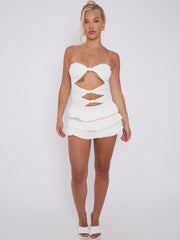 Ruffle Skirt Skort & Cut Out Knot Front Bandeau Bodysuit Co-ord