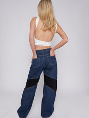 Two Tone Wide Leg Jeans