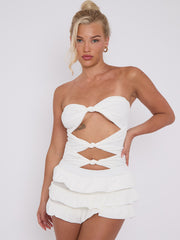 Ruffle Skirt Skort & Cut Out Knot Front Bandeau Bodysuit Co-ord