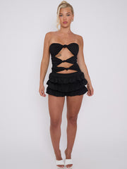 Ruffle Skirt Skort & Cut Out Knot Front Bandeau Bodysuit Co-ord