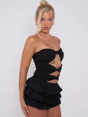 Ruffle Skirt Skort & Cut Out Knot Front Bandeau Bodysuit Co-ord