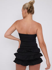 Ruffle Skirt Skort & Cut Out Knot Front Bandeau Bodysuit Co-ord