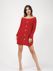 Knopfdetail gestricktes Jumper -Kleid