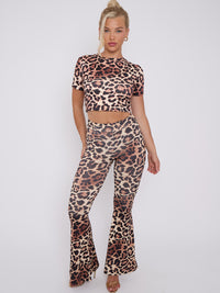 Leopardendruck Slinky Crop Top - Brown