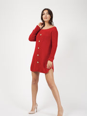 Knopfdetail gestricktes Jumper -Kleid