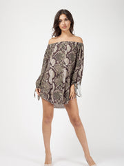 Snake Print Bardot Mini Dress