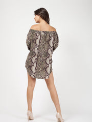 Snake Print Bardot Mini Dress