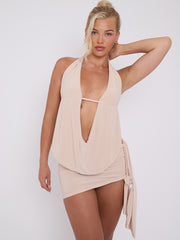 Slinky Halter Neck Top & Skirt Co-ord With Tie Knot Drape Detail