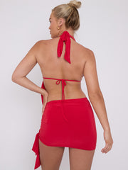 Slinky Halter Neck Top & Skirt Co-ord With Tie Knot Drape Detail