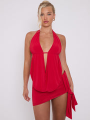 Slinky Halter Neck Top & Skirt Co-ord With Tie Knot Drape Detail