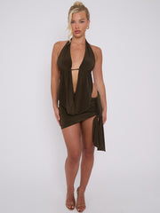 Slinky Halter Neck Top & Skirt Co-ord With Tie Knot Drape Detail