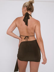 Slinky Halter Neck Top & Skirt Co-ord With Tie Knot Drape Detail