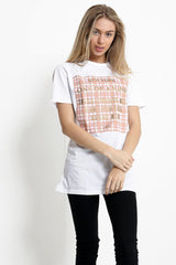 Checked New York Slogan Printed T Shirt