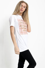 Checked New York Slogan Printed T Shirt