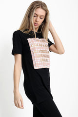 Checked New York Slogan Printed T Shirt
