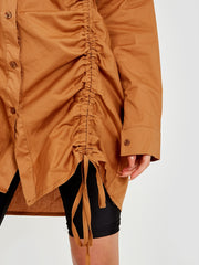 Drawstring Ruched Buttoned Shirt Dress