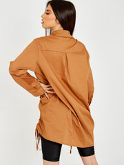 Drawstring Ruched Buttoned Shirt Dress