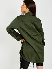 Drawstring Ruched Buttoned Shirt Dress