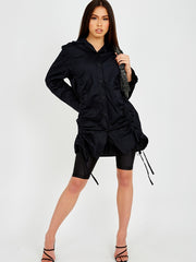 Drawstring Ruched Buttoned Shirt Dress