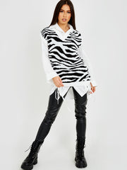 Zebra Print V-Neck Sleeveless Knitted Jumper