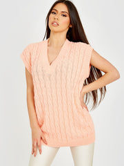 Cable Knit V-Neck Sleeveless Jumper