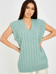 Cable Knit V-Neck Sleeveless Jumper