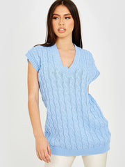 Cable Knit V-Neck Sleeveless Jumper