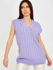 Cable Knit V-Neck Sleeveless Jumper