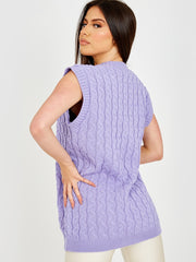 Cable Knit V-Neck Sleeveless Jumper