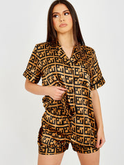 Geo Print Satin Short PJ Set