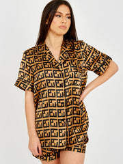 Geo Print Satin Short PJ Set