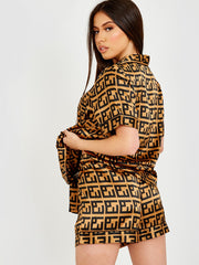 Geo Print Satin Short PJ Set