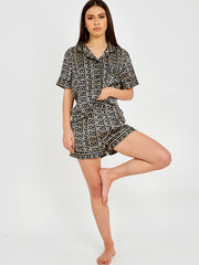 Zig Zag Print Satin Short PJ Set