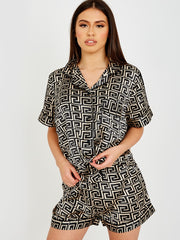 Zig Zag Print Satin Short PJ Set