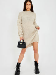 Bubbelmouw gebreide jurk