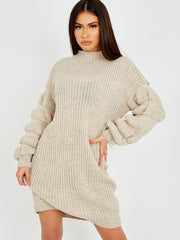 Bubbelmouw gebreide jurk