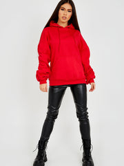 Ruched Sleeves Fleeced Hoodie